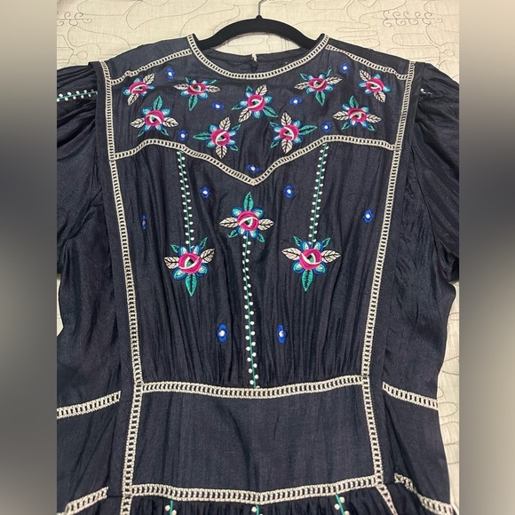 NEW Isabel Marant Caroline Embroidered Silk-satin Midi Dress Sz 36 Faded Black - Picture 9 of 16